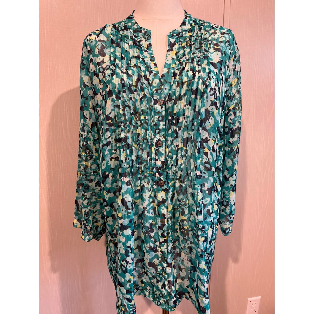 Charter Club Sheer Abstract Print Pintuck Tunic Blouse - Size XL